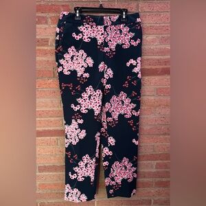 Cynthia Rowley Size 4 Navy Pink Floral Ankle Pants Slim Fit Career